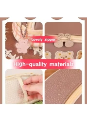 ORTROLA Double Layer Stationery Organizer Box Cute Bear Big Size Pencil Case with Compartment Office Supply Organizer Stationery Box Best Birthday Present Brown Bear