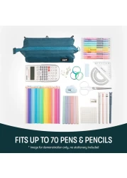 ZIPIT Lenny Pencil Case Large Capacity Pencil Pouch Pencil Bag for School College and Office Teal