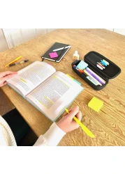 Arber Large Capacity Pencil Pen Case Simple Zipper Organizer Box Hard Sided Slim Art Pouch Bag for Colored Markers Adults Teens Office Supply College Black