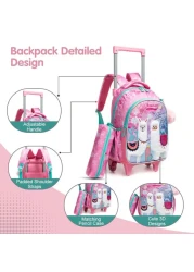 Eazy Kids 16" Set of 3 Trolley School Bag with Lunch Bag and Pencil Case Lama - Pink