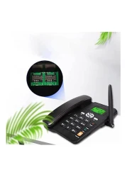 هاتف أرضي مع راديو FM ودعم GSM - فتحة بطاقة SIM، معرف المتصل، وظيفة حر اليدين، نطاق رباعي، متوافق مع الرسائل القصيرة - هاتف لاسلكي للمنزل والفندق والمكتب (أسود)