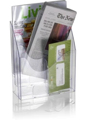 Officemate MultiUse Literature Holder 6 Pockets for 4125 Inch Wide Leaflets or 3 Pockets for Letter Size Sheets or Folders Clear 22914