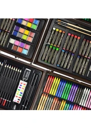 Sunnyglade 145 Piece Deluxe Art Set Wooden Box Drawing Kit with Crayons Oil Pastels Colored Pencils Watercolor Cakes Sketch Pencils Paint Brush Sharpener Eraser Color Chart Cherry
