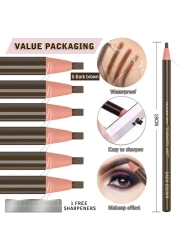 6 Piece Dark Brown Waterproof Eyebrows Pencil Tattoo Makeup And Microblading Supplies KitPermanent Eye Brow Liners In 5 Colors Waterproof Eyebrow Pencils Peel Brow Pencil Set For Marking