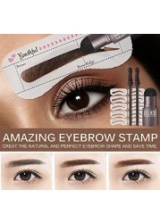 Set Of 2 Eyebrow Stamp Stencil Kit 10PCS One Step Eyebrow Shaping Kit 2 Brushes Professional Brow Powder Waterproof LongLasting Professional Makeup Medium Brown Dark Brown