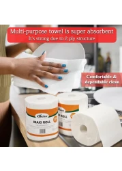 Multi-purpose towel with 2 ply, maxi roll, 250 sheets per roll, Absorbent, Soft and Strength, Suitable for dry surface, wrap food and any mess, 1 pack of 6 rolls, Wet & Dry Dual-use, 47 cm (White)