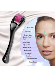 ديرما رولر لنمو الشعر وشد الجلد والعناية باللحية وندبات حب الشباب وعلامات التمدد أسطوانة الوخز بالإبر الدقيقة للوجه وفروة الرأس واللحية أداة سهلة الاستخدام للعناية بالبشرة