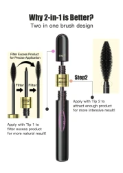 2in1 Vibely Mascara 5X Longer Lengthening And Thickening Mascara Waterproof Black Volume And Lengh Mascara SmudgeProof Non Clumping Long Lasting Eye Makeup