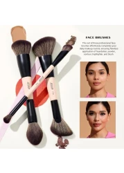 Jessup Makeup Brushes Set 14-in-7 Double Sided Makeup Brushes for Foundation Concealer Blush Eyeshadow Contour Bronzer Powder Blending Eyebrow Eyeliner, Cruelty-Free Make up Brushes Peach Dust T600