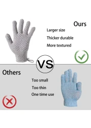 Bath Exfoliating Gloves Scrub 4 Pcs Lengthened and Large Exfoliating Scrubbing Gloves for Shower Spa Massage Scrub Exfoliating Mitts for Body Face Hand and Foot Black and Gray