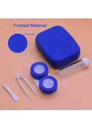 Fsunthmass Pack of 2 Portable Contact Lens Case Blue Scrub with MirrorBlue transparent LeakProof Contact Case Travel with Tweezers Remover Tool Solution Bottle for Travel Home