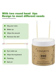 Bamboo Cotton Swabs 400 count Organic Cotton Swab Round Tips Natural Wooden Cotton Buds for Ears Double Heads Ear Sticks Travel Makeup Remover