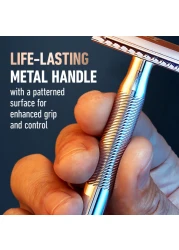 King C Gillette Safety Razor with Chrome Plated Handle and 5 Platinum Coated Double Edge Safety Razor Blade Refills