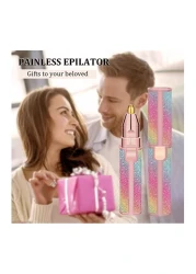 2 in 1 Eyebrow Trimmer &amp; Facial Hair Remover for Women, Rechargeable Eyebrow Razor and Painless Hair Removal, Hair Trimmer and Body Shaver for Lips Nose Face with Two Replacement Heads &amp; LED Light