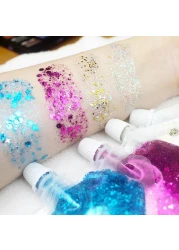 Body Glitter Gel 16 Color Sequins Glitter Gel Easy to ApplyClean Festival Glitter Christmas Makeup for Women Long Lasting Sparkling Suitable for Body Face Hair Eyes Silver Chunky Glitter