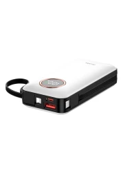 سيليريس فيوجن ميني بطارية شحن صغيرة مع كابل شحن مدمج وشاشة LCD 10000 مللي أمبير في الساعة - أبيض