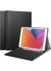 Ntech Keyboard Case For New iPad 8Th Gen (2020) / 7Th Generation (2019) 10.2 Inch, Soft TPU Back Stand Cover With Pencil Holder, Magnetically Detachable Wireless Bluetooth Keyboard, Black Ntech