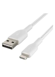 بلكين كابل مضفر ناقل USB نوع A إلى لاستنينغ لمزامنة البيانات والشحن - أبيض