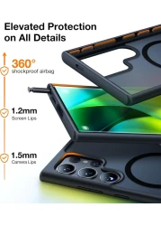 Torras Guardian Magnetic Designed for Samsung Galaxy S24 Ultra Case 6.8", Compatible with MagSafe, Military Grade Drop Tested Translucent Hard Back Soft Edge Slim Protective Case, Black