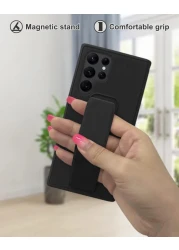 Samsung Galaxy S25 Ultra Case Cover Magnetic Car Mount Kickstand &amp; Holder, Premium Silicone Vertical &amp; Horizontal Hand Strap and Grip with Multi Stand Case for Samsung Galaxy S25 Ultra 5G Black