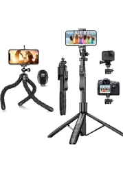 Mini Flexible Phone Tripod Stand with 60" Selfie Stick Tripod Stabilizer - Portable Phone and Camera Stand for iPhone &amp; Android, Vlogging, Video Recording
