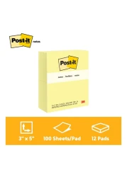 3 أم بوست إت 655 أوراق ملاحظات لاصقة 3x3 بوصة 100 قطعة - أصفر كناري