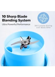 FITTO Portable Blender, Mini Juicer for Smoothies & Shakes, Leakproof Design, Rechargeable with 10-Blade System, 340ml Portable Smoothie Blender, Perfect for Travel, Gym, Home Use