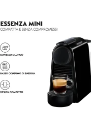 De'Longhi Nespresso Essenza Mini Coffee Machine, ‎0.6 Liters Water Tank Capacity, 1370 Watts, Removable Tank, Ultra-Compact Design, Automatic Shut-Off, Plastic, Black EN85.B