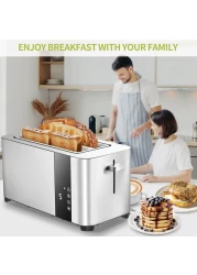 Dealio 4 Slice Toaster with Extra-Wide Slots – Adjustable Temperature Control, Defrost & Reheat Functions for Bread, Bagels & Snacks, Stainless Steel Breakfast Toaster 1400W