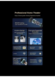 Projector 1080P Home Theater Android 9.0 with WIFI 6 BT Networks Support 4K Decoding 100in Display Same Screen Technique Movie Projector Auto Focus Keystone Function Built-in.