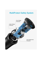 أنكر شاحن خاص بالسيارة مع 2 منفذ - أسود 30 واط