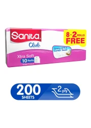 Sanita Club Extra Soft Toilet Paper Rolls 2 Ply 200 Sheet 11.2x9.6cm 22.4m 10 Rolls