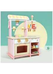 Wooden Dessert Shop Toys &ndash; Ice Cream Stall Pretend Play Kitchen Set for Kids, Interactive Wooden Playhouse with Dessert Accessories, Educational Role-Playing Toy