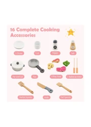 مجموعة ألعاب مطبخ خشبية للأطفال 3 في 1 - مطبخ لعبة تظاهري طبيعي مع ثلاجة ومشواة وغطاء مدخنة ورف أوعية للأطفال الصغار مجموعة ألعاب الشيف الصغير