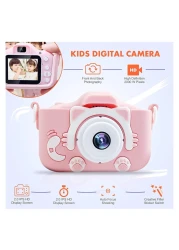 كاميرا للأطفال بدقة 1080 بكسل عالية الدقة وشاشة IPS مقاس 2.0 بوصة، كاميرا فيديو صغيرة للأطفال، تتضمن بطاقة ذاكرة وحامل بطاقات وحزام وغطاء سيليكون ناعم على شكل قطة