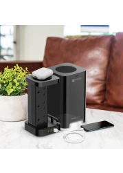 Tower Power Extension Cord 3 In 1 with 15W Wireless Charger - 6 AC Outlets - 4 USB Outlets - 2m Long Extension Cord Power Strip with Cable Organizer Box