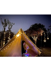 String Lights Moon Fairy String Lights Solar Powered Outdoor Curtain Window Lights Twinkle LED Star Lights for Backyard Garden Patio Home Party Holiday Ramadan Decoration (Warm light)