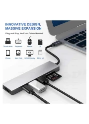 محطة إرساء 6 في 1 متعددة الوظائف من النوع C Hub 4K مع منفذ USB C لشحن مهايئ HDMI USB 3.0 منفذ HDMI من النوع C Hub متعدد المنافذ لأجهزة الكمبيوتر المحمول MacBook iPad وأجهزة USB C الأخرى