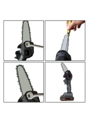 منشار تقليم كهربائي محمول منشار سلسلة كهربائي صغير مقص تقليم خفيف الوزن منشار بالمنشار مناسب لقطع الخشب 4 بوصات حوالي 10.16 سم أسود
