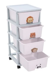 منظم صندوق تخزين الملابس والألعاب للأطفال بأربعه طبقات و أدراج متدحرجة من البلاستيك مع عجلات للاستخدام في المكتب أو المطبخ أو الحمام أو غرفة المعيشة أو غرفة اللعب أو الدراسة.