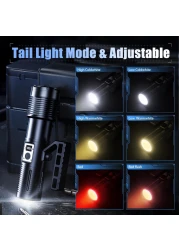 مصباح يدوي LED فائق السطوع P160 - 80 وات عالي التحمل، 100000 لومن، مصباح يدوي عالي الطاقة مصنوع من سبائك الألومنيوم للاستخدام في الهواء الطلق والتكتيكي والطوارئ