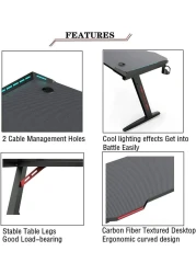 MAF K-151-120cm Gaming Table &ndash; Carbon Fiber Surface, RGB LED Lights, and Sturdy Steel Frame &ndash; Perfect for Gaming