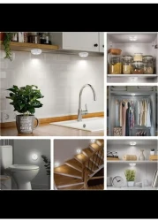 Radiotronics AA Battery Powered Lights, Motion Sensor Light Indoor, Under Cabinet Light, Battery Led Light, Closet Lights, Stick on Wireless Puck Lights for Hallway, Stairway, Basement, Kitchen