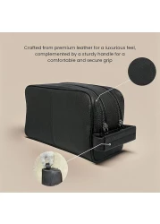 Classic Milano Leather Travel Toiletry Bag, Handbag, Clutch & Cosmetic Pouch – Travel Organizer, Spacious Case & Dopp Kit for Shaving, Makeup & Grooming Essentials – 202228 Black
