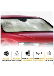 واقي شمس للزجاج الأمامي - واقي شمسي قابل للطي مكون من 5 طبقات عاكس للأشعة فوق البنفسجية، 55 × 29 بوصة واقي شمسي للسيارة من الأكورديون للسيارات وسيارات الدفع الرباعي