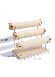 حامل عرض الأساور ثلاثي الطبقات - منظم مجوهرات للأساور والأساور والأقراط والساعات - رف عرض عصري للاستخدام في خزانة الملابس أو المسكن أو البيع بالتجزئة