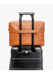 LACAMBRA Genuine Leather Laptop Bag for Women Men Protective Computer Laptop Shoulder Bag Premium Business Office Briefcase Messenger Sleeve with Belt 15 Inch Laptop Carrier Adjustable Strap, Brown