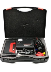 مجموعة بطاريات محمولة لتشغيل السيارة مع كابل معزز قوي، ضاغط هواء، بطارية إضافية، كابل توصيل، منفاخ إطارات وإضاءة LED منفذا USB/DC 12 فولت