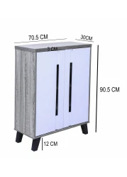 خزانة أحذية أنيقة ذات لونين مع 3 أرفف - مخزن أحذية مدمج للمدخل أو غرفة النوم مع تصميم خالٍ من المقابض وأرجل بلاستيكية قوية