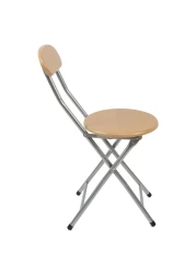 Folding Stool for Kitchen and Living Room &ndash; Pack of 2, 72 cm Folding Chair with Sturdy Silver Frame and Wood Seat, Compact Space-Saving Design
